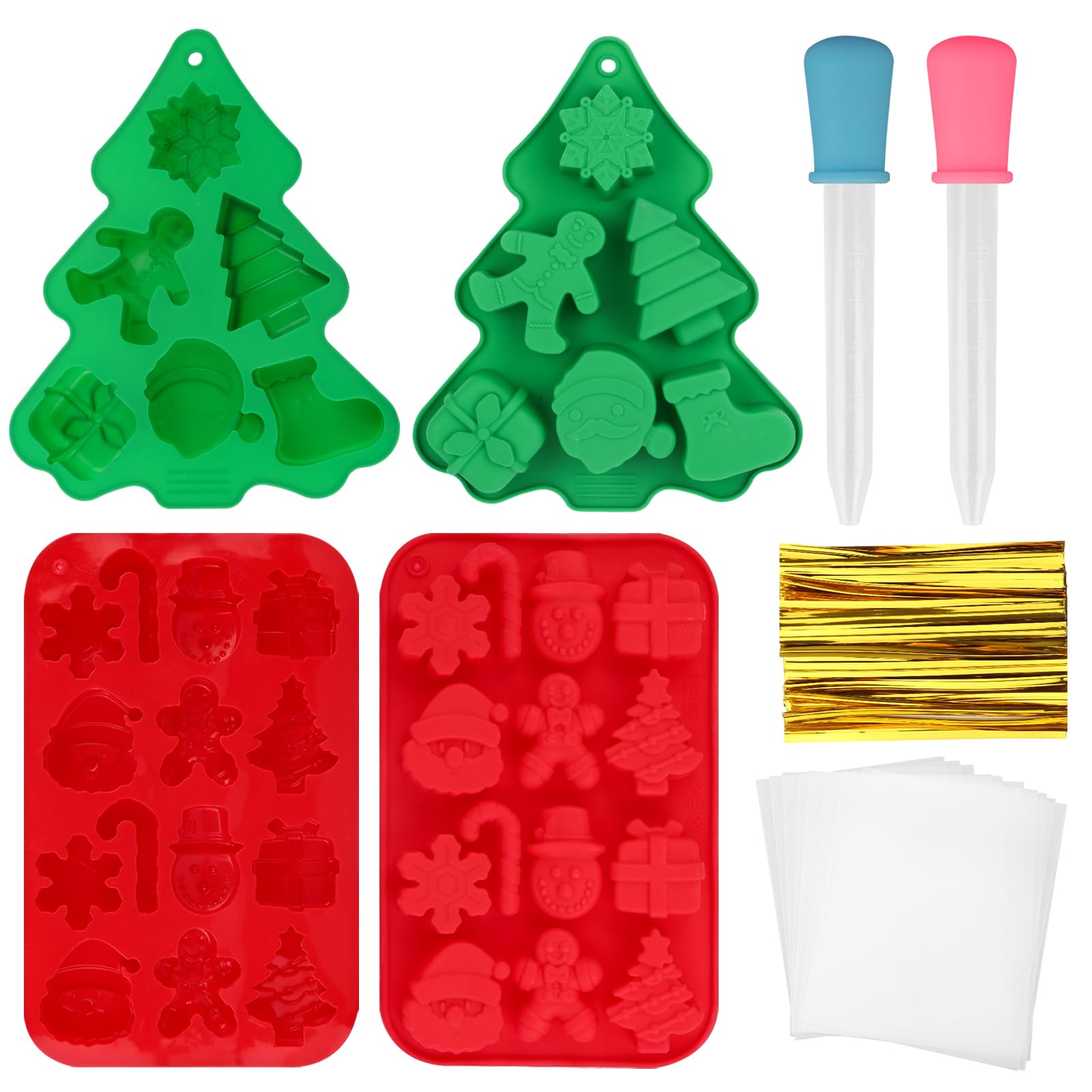 Pack of 2 Silicone Mould Christmas Baking (with Dropper, Snack Bag and Ties)