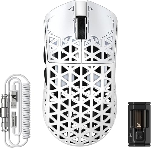 ATTACK SHARK Ratón Gaming Inalámbrico R5 Ultra, 39g Fibra de Carbono Superligera Perforada, Sensor Óptico PAW3950MAX Nordic 52840 MCU Polling 8K DPI