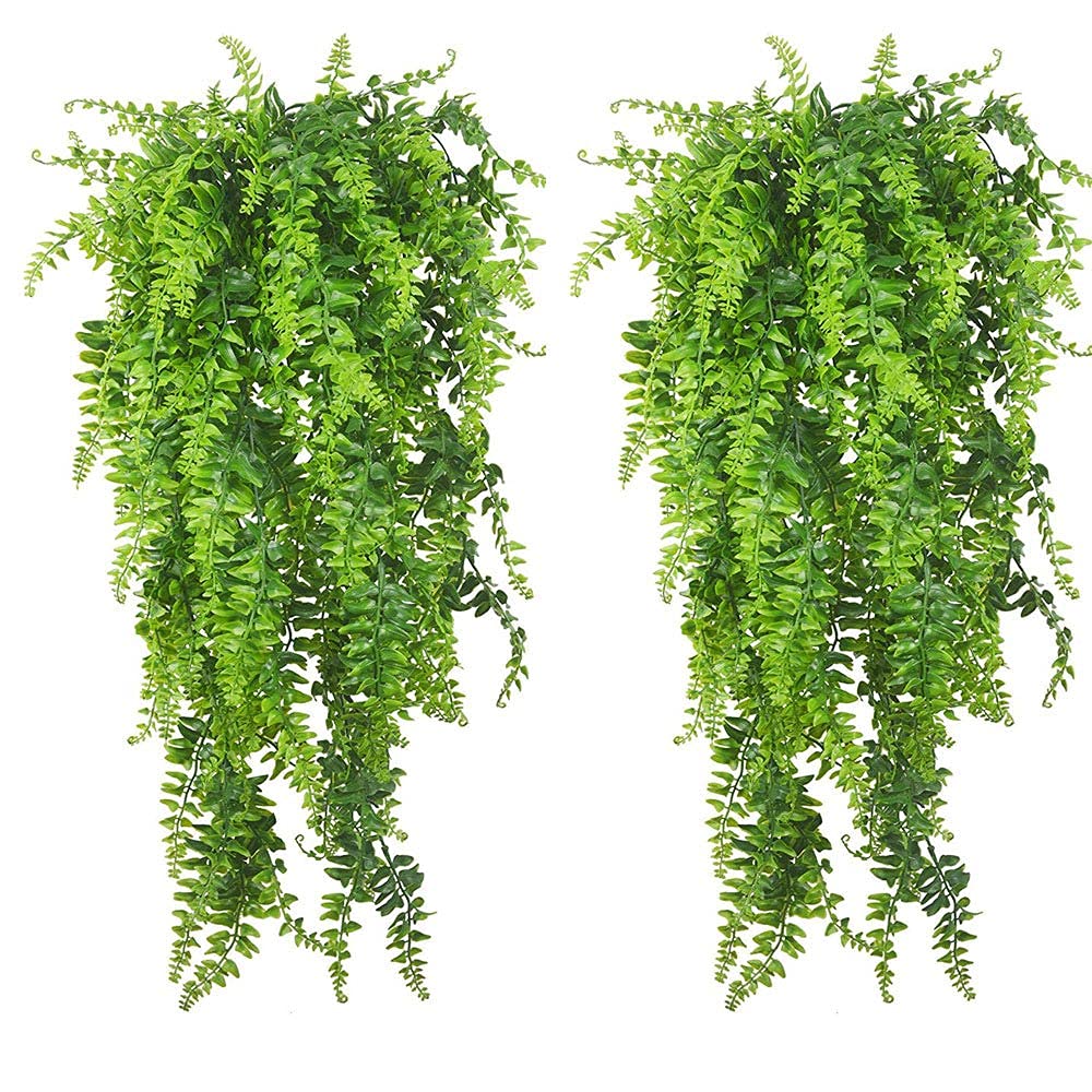 PINVNBY Reptile Plants Hanging Fake Vines Boston Climbing Terrarium Plant with Suction Cup for Bearded Dragons Lizards Geckos Snake Pets Hermit Crab and Tank Habitat Decorations (2 Pack)