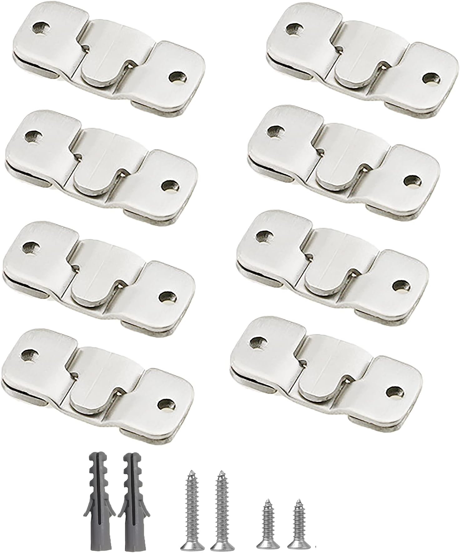 8 Pairs(16 Pcs) Flush Mount Bracket Concealed Mount Bracket Interlocking Hang Buckle Stainless Steel Photo Frame Hook Hardware Hanging for Pictures Mirrors Frames Furniture Connector(44MM)