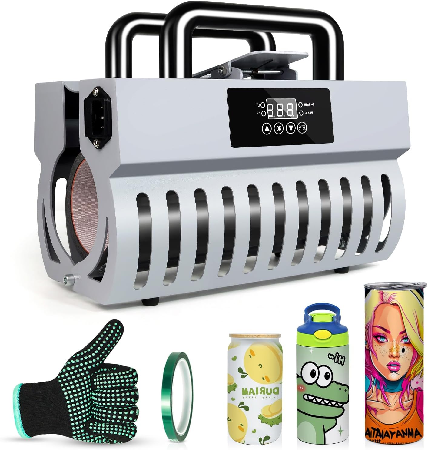 Realkant Tumbler Heat Press Machine, 110V Tumbler Press for 30OZ 20OZ Sublimation Skinny Straight Tumblers Glass Jar & 11-15OZ Mugs, Mug Tumbler Press with Heat Tape Gloves As Gift (Grey)