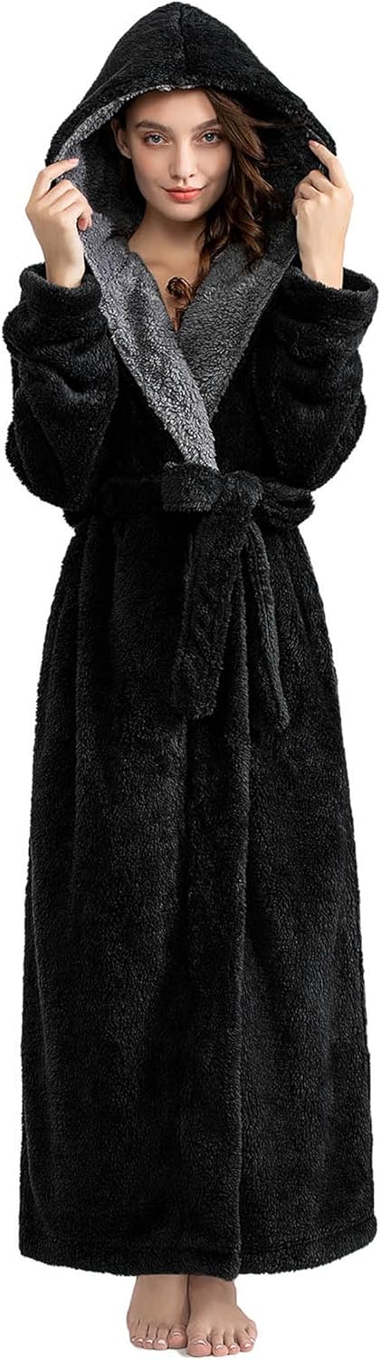 Hellomamma long hooded fleece robe for women
