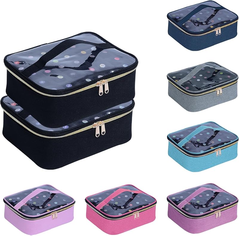 UOZL 2 Estojos Organizadores para Esmaltes, Preto, com Tampa Transparente, 24,5 x 20 x 8,5 cm