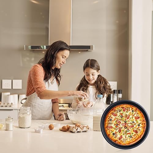 Miniatura 3 de Sartén para pizza de acero al carbono, antiadherente, grueso, profundo, para galletas, hornear, juego de sábanas redondas para pizza, horno de