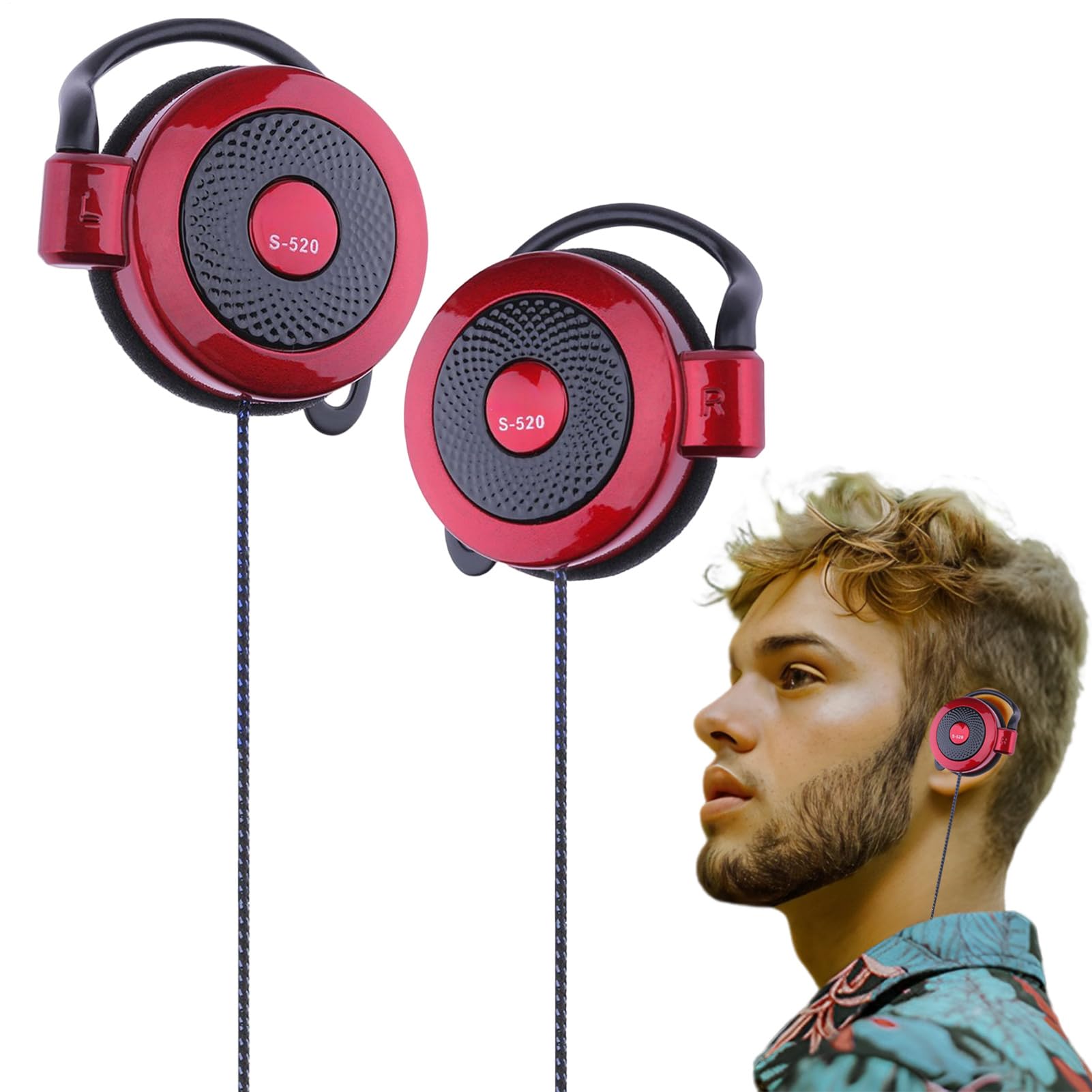 Red Clip Type Earphones Wi,Stereo Earphones Over Ear For Phone | Running, Workout, Jogging, Hiking, Climbing, And Outgoing Headset, Mobile Phone Accessories