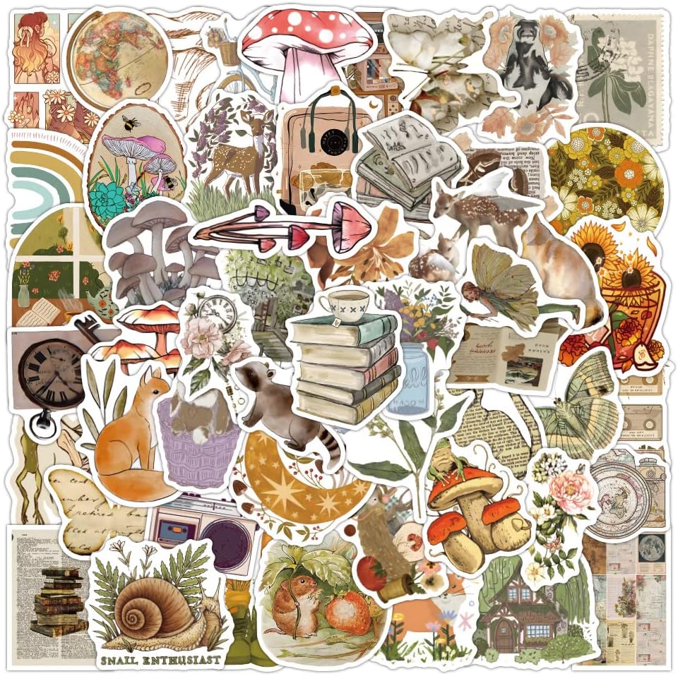 50 Pcs Retro Stickers Laptop Car Scrapbook Phone Skateboard Bike Travel Case Aesthetic Cottagecore Stickers Vinyl Waterproof Aesthetic Personalised Stickers for Teens Boys Girls Adults - Image 4