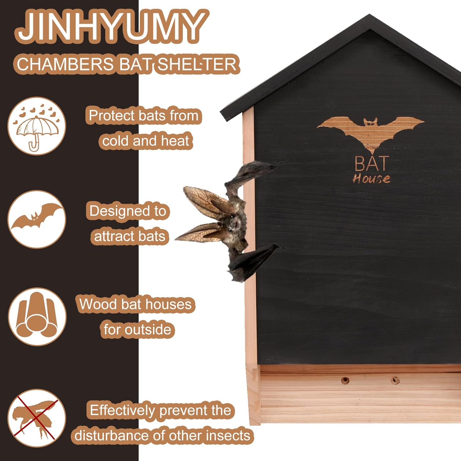 Bat House Big Bat Box for Outdoors,15.8" Weatherproof Wooden Bat Shelter, Wood Bat House for Outside Tree,Easy for Bats to Land & Roost