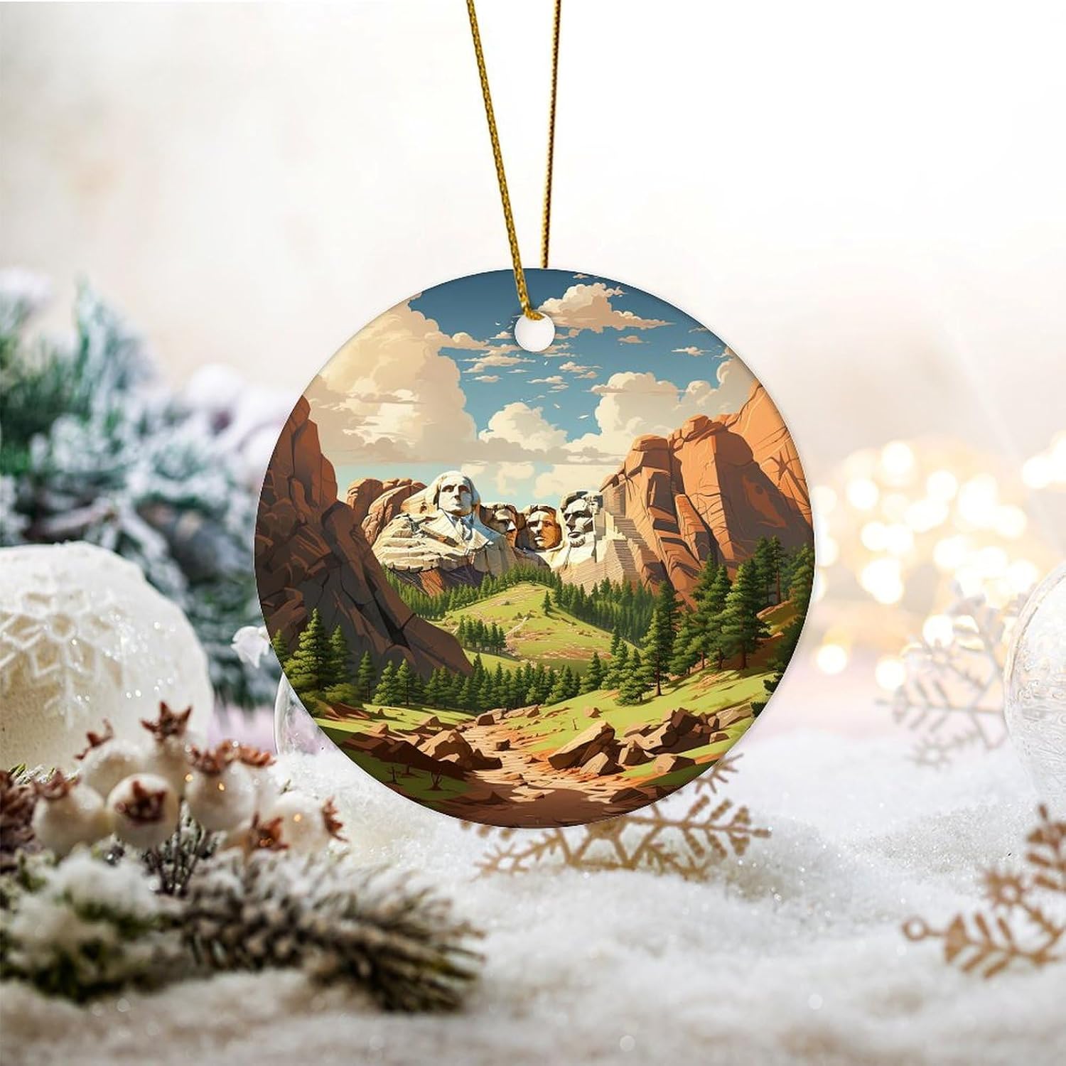 SILYHEART Mount Rushmore National Memorial Christmas Ceramic Ornament Ceramic Christmas Keepsake Modern Cityscape Funny Ornament for Mom Dad Baby Holiday 3 in