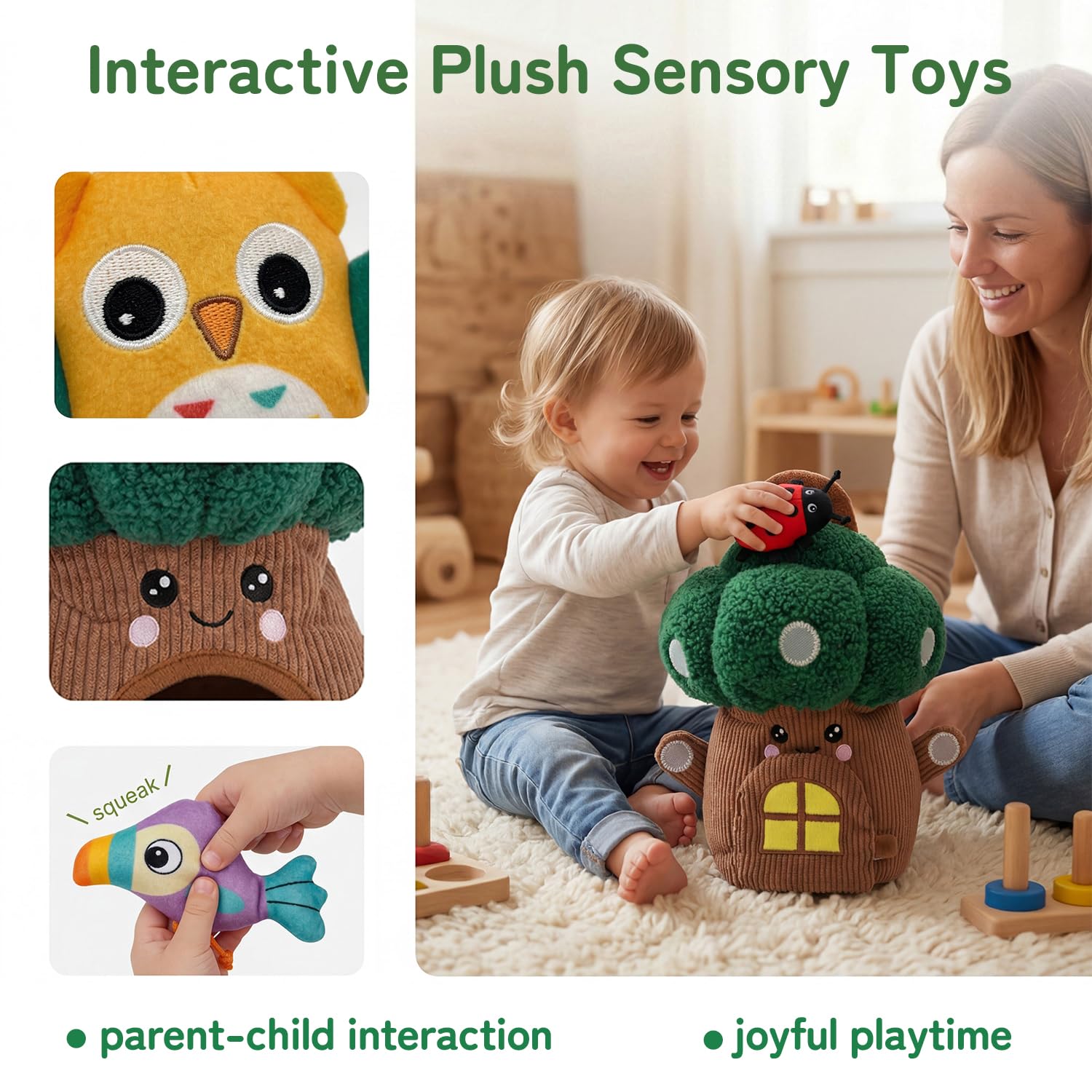 Baby Toys 6-12 Months, Baby Sensory Toys, Montessori Toys Soft Treehouse with Rattle, Crinkle, Squeaker, Mirror Animals Fine Motor Skills Plush Travel Toys Gifts for 1 Year Old Babies Toddlers