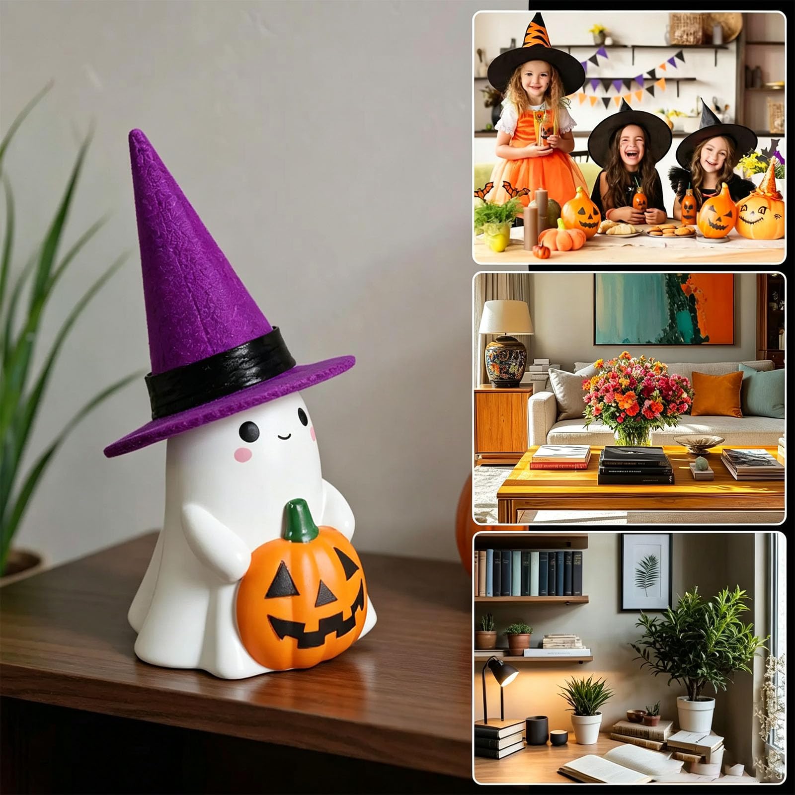 3 decorazioni per figure Halloween illuminate | Statuette cappelli da strega per espositore da tavolo mensola del con opzione centrotavola per lo