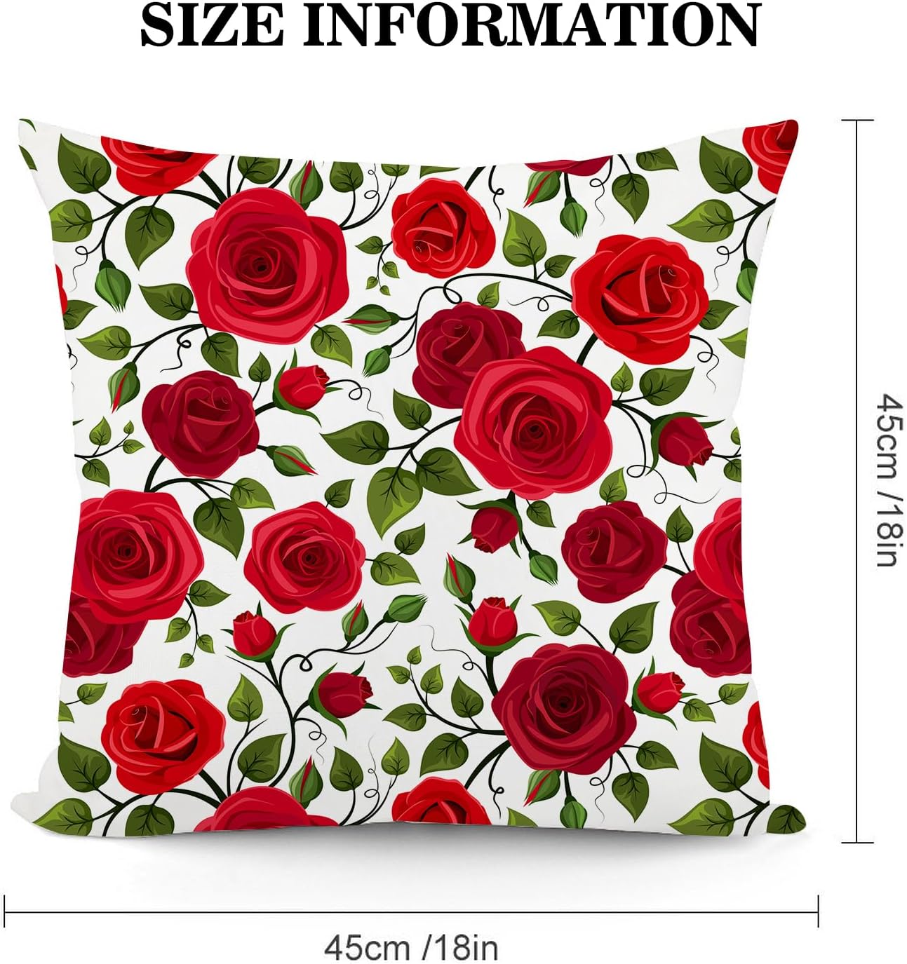 Red Rose Throw Pillow Covers 18"x18" Set of 2, Red Decorative Pillow Cases for Couch Sofa Chair Office Living Room Bedroom Decor Outdoor Pillowcase image 5