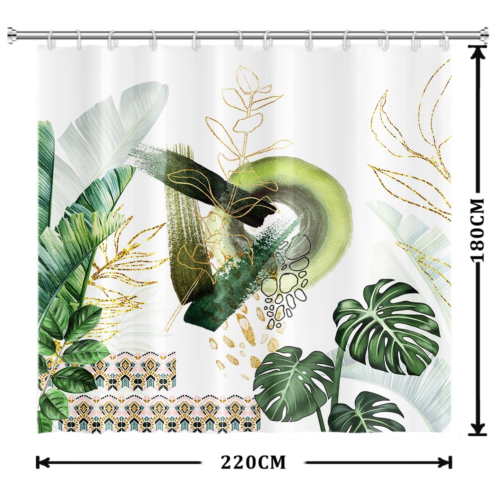 Uiiooazy Cortina de Ducha de Hoja Eucalipto, Cortinas de Ducha Verde Oro Abstracto Planta Cortinas de Baño Antimoho Impermeable Lavable Tejido de Poliéster Cortina Ducha con Ganchos 90x180cm — view 162
