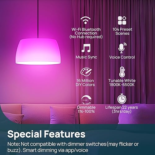 Miniatura 8 de Linkind Bombillas inteligentes, bombilla inteligente de 1100 lm (equivalente a 75 W), funciona con Alexa y Google Home, bombillas RGB que cambian de