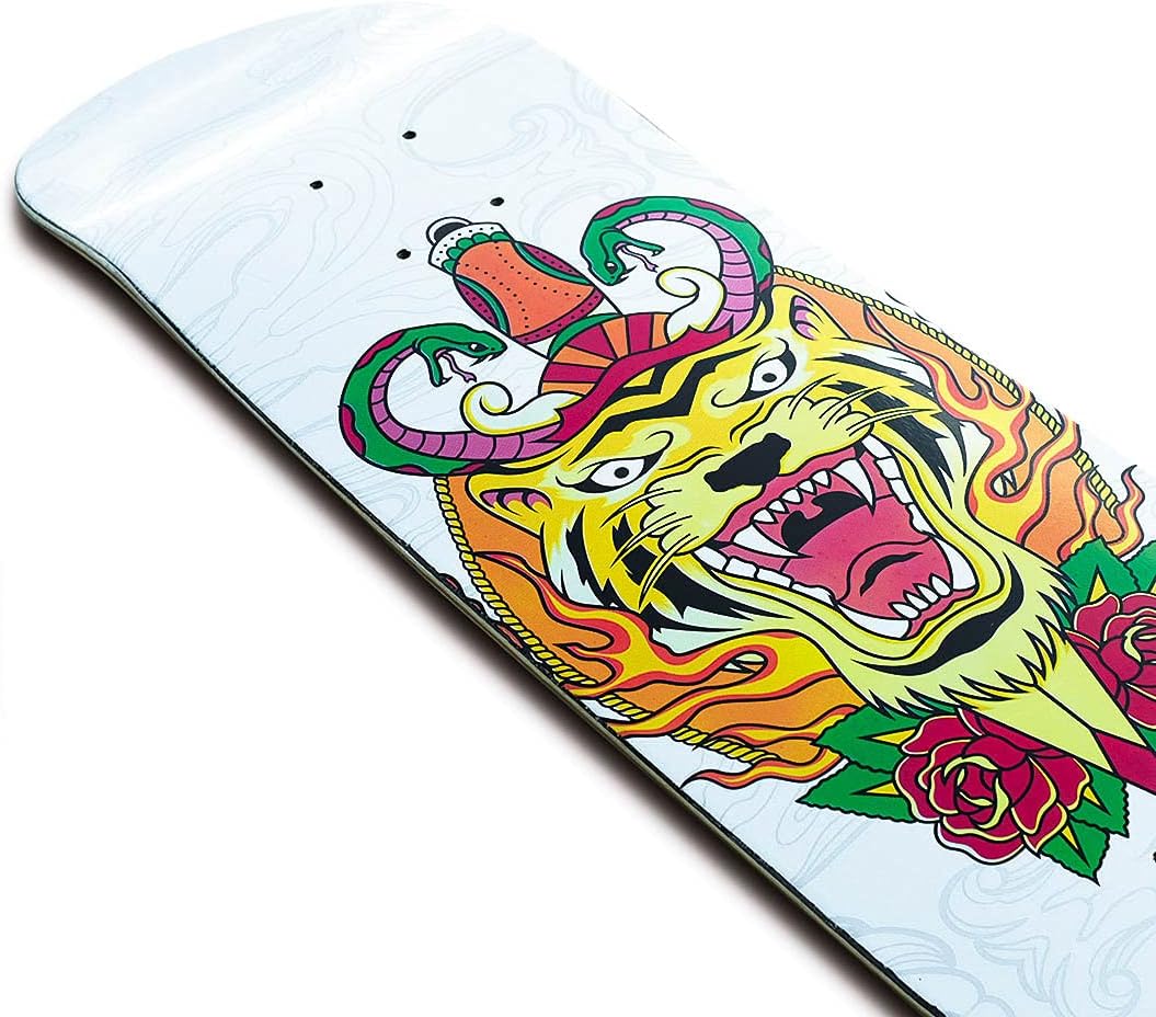 Yocaher Professional Graphic Skateboard Deck, Size 7.5", 7.75", 8.0“, 8.25” and 8.5“ Decks - Flaming Tiger