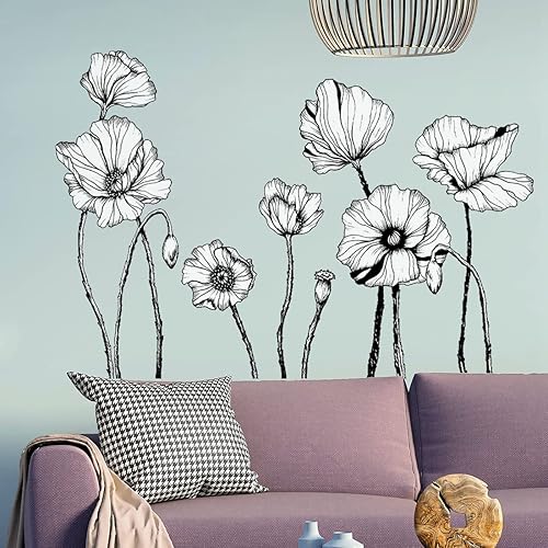 Miniatura 16 de Calcomanías de pared de flores negras extraíbles, calcomanías de pared 3D con diseño floral, diseño bohemio, floral, moderno, calcomanías de pared
