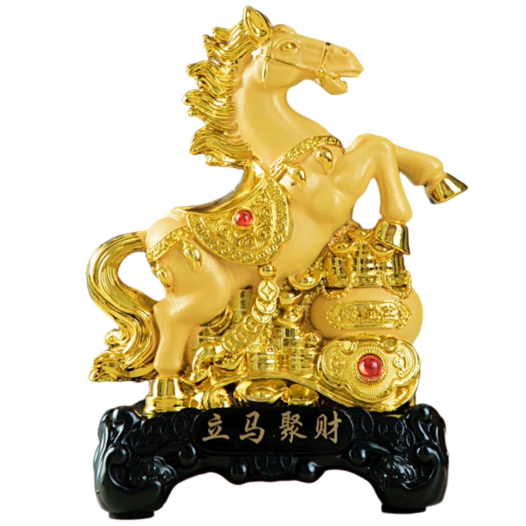 Peosaard Golden Horse Figurine, Horse Statue Chinese Zodiac Feng Shui Decor For Luck & Wealth Resin Sculpture For Home Office Tabletop Decor 6.3X3.5x8.7 Inch, Feng Shui