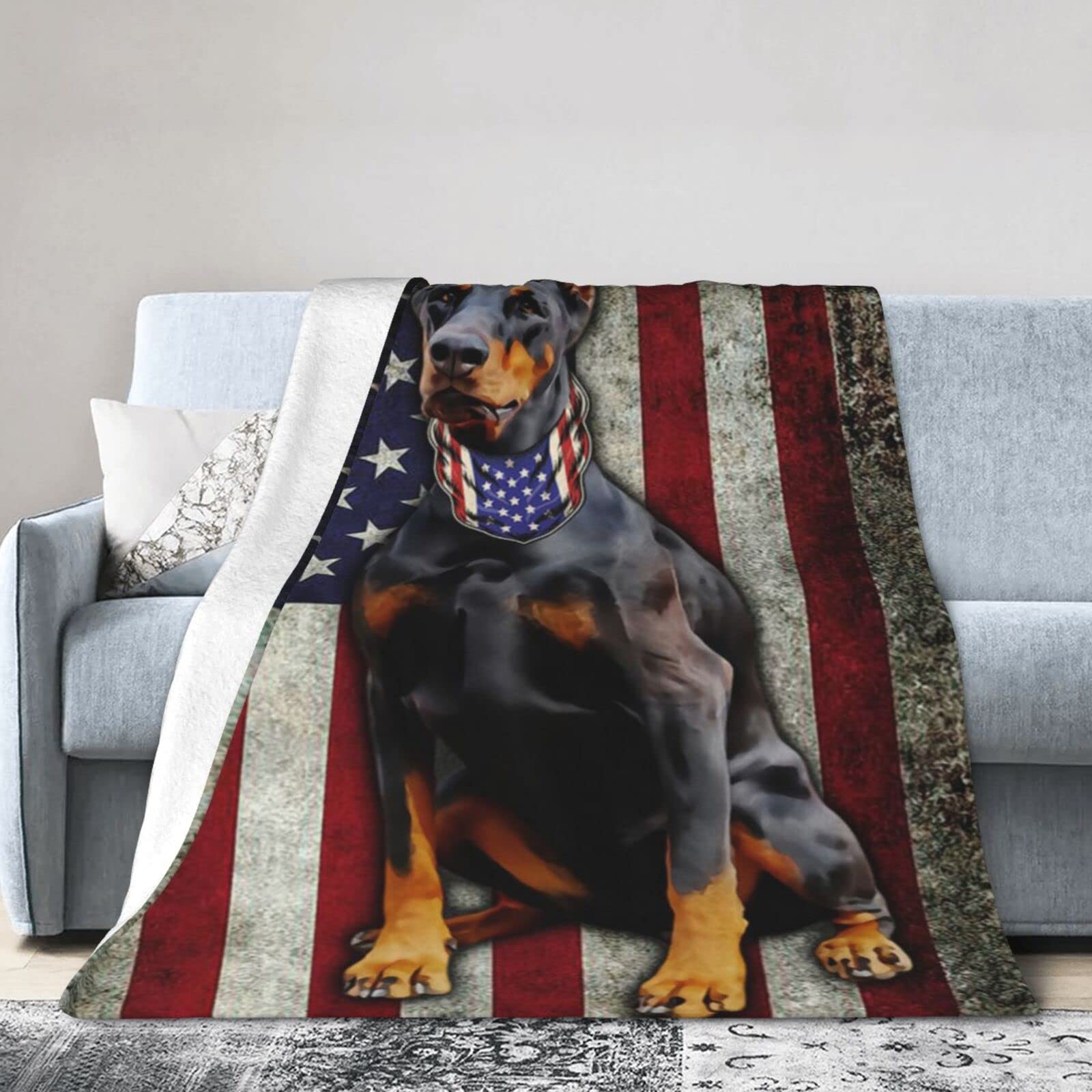 Lsjuee Flannel Fleece Blanket 80"X60" Doberman Pinscher Bed Throw Blanket Weighted Ultra-Soft Travel Winter Blankets for Couple Keep Warm