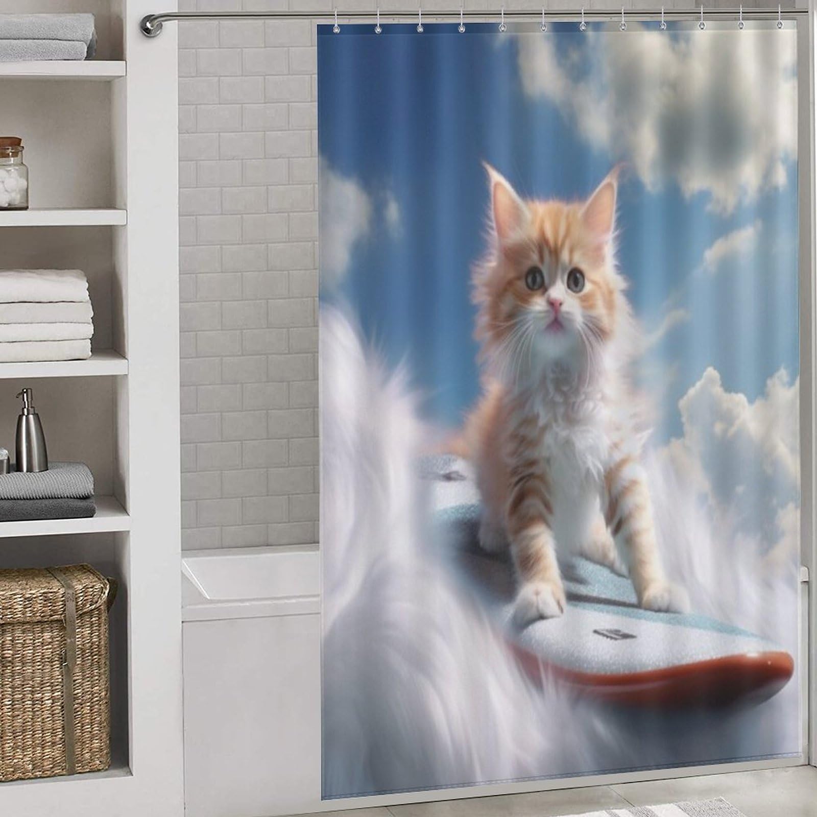 Rideau de douche chat en tissu polyester haut de gamme lavable 152x183