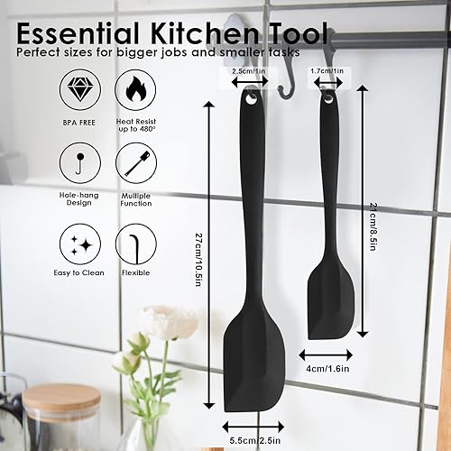 Miniatura 4 de Juego de 2 espátulas de silicona resistentes al calor para utensilios de cocina antiadherentes, sin BPA (negro)