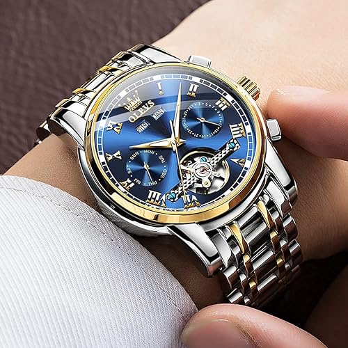 Miniatura 3 de OLEVS Reloj automático para hombre, cuerda automática, mecánica, de lujo, de acero inoxidable, multicalendario, impermeable, luminoso, reloj de
