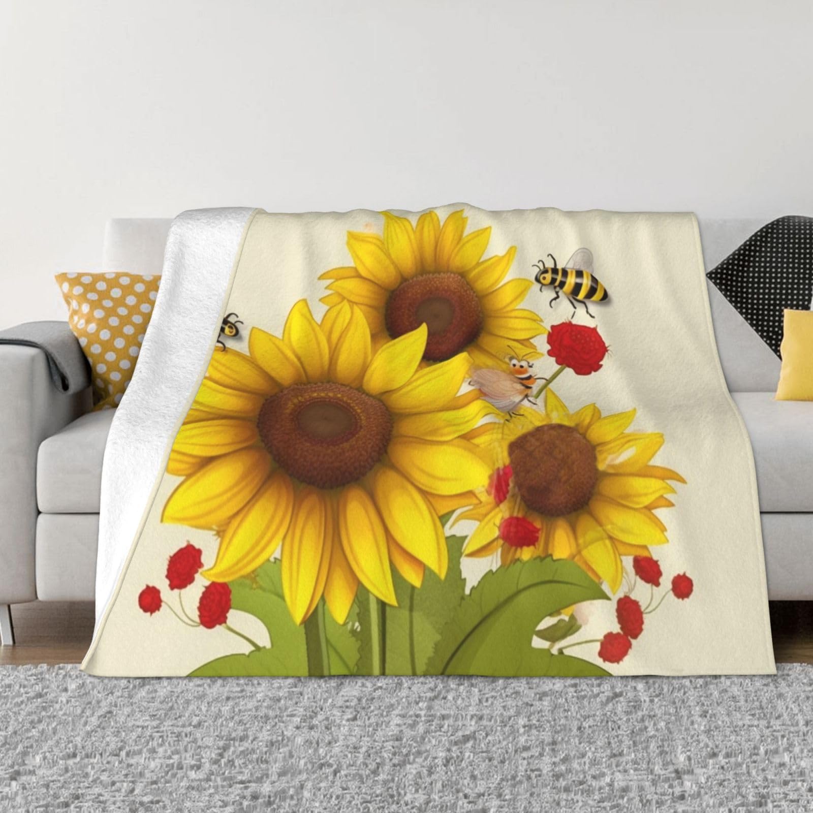 Couverture en flanelle douce jeté de lit haut de gamme fleurs roses et abeilles