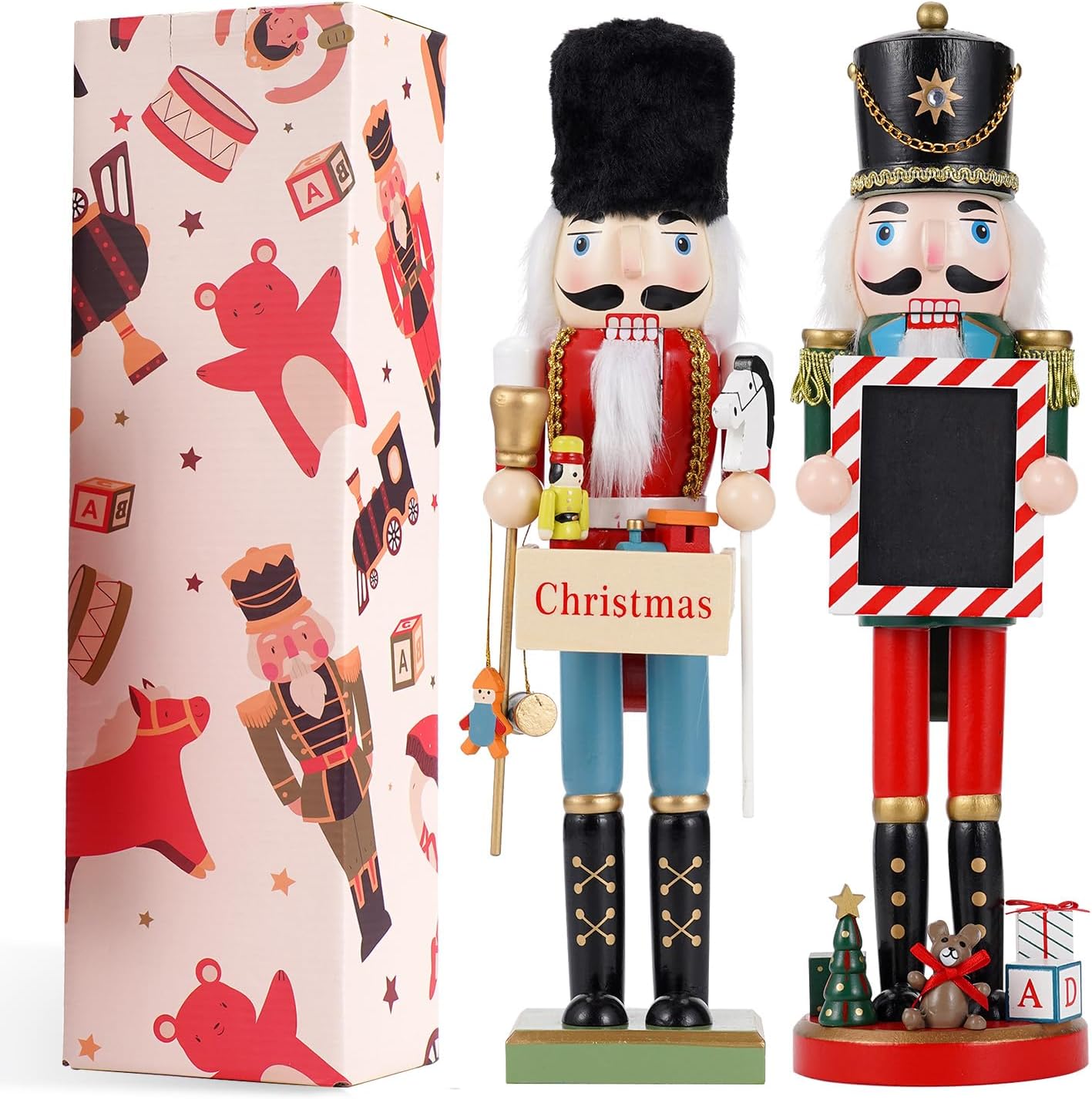 COMBIUBIU 2 PCS 15 inch Christmas Decorations Nutcracker Ornaments,Wooden Nutcracker Figures,Festive Collectible Nutcracker Gift forTable Desktop Fireplace Thanksgiving Christmas Decor