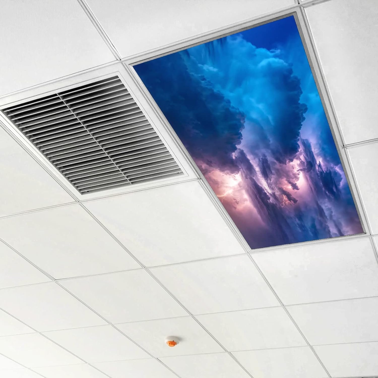 Ceiling Fluorescent Light Covers for Classroom Office Dark Cloud Sky Decorative Ceiling Light Coverings Skylight Film Filter Reduce Glare Flicker Home lamp Decor