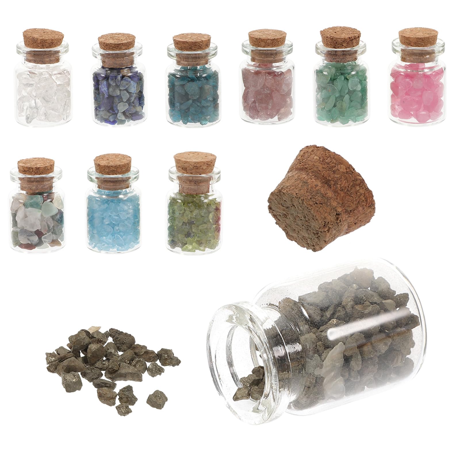 Kit de 10 Botellas Deseos Piedras Naturales y Vidrio, Accesorio Decorativo para Escritorio y Meditación Adecuado para Niños