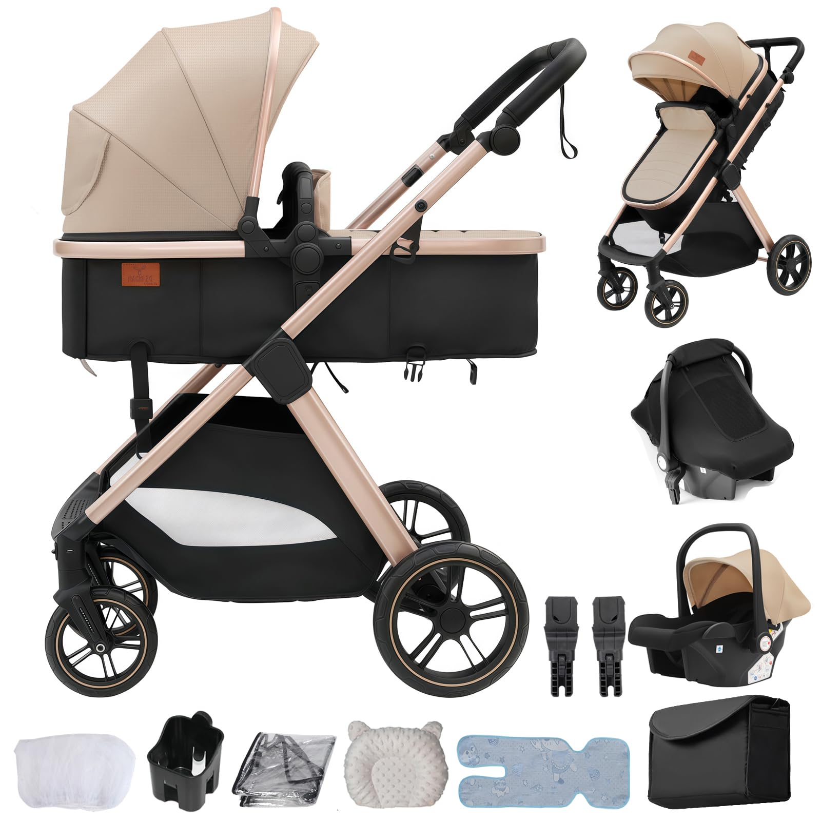 Reisesystem 3 in 1, kombi Kinderwagen, von Neugeborenen bis Kleinkind, All-Terrain, Einhand-Klappbar, Hochsitz-Baby-Kinderwagen, wandelbarer Babywagen