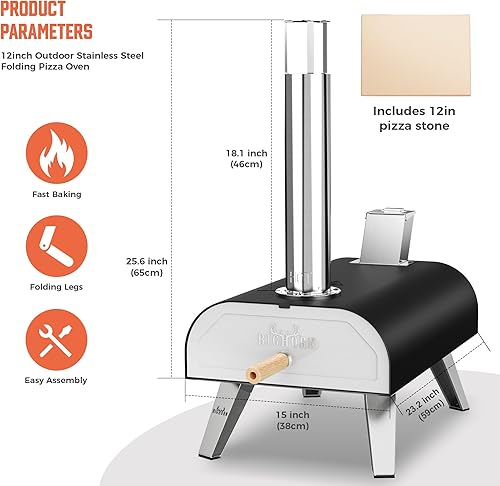 Miniatura 4 de BIG HORN OUTDOORS Hornos de pizza para exteriores, horno de pizza de pellets de leña con bolsa de transporte, parrilla de pizza portátil de acero