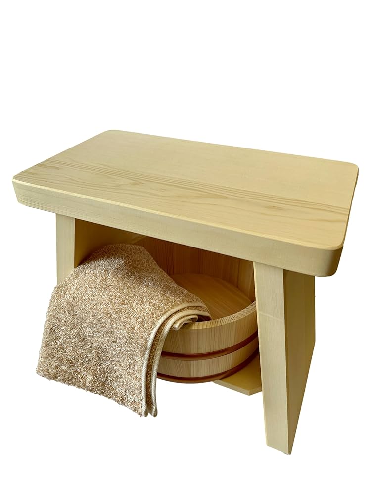 Japanese Wooden Bath Stool 'Osen Bath Stool' In Hinoki Wood - Asian