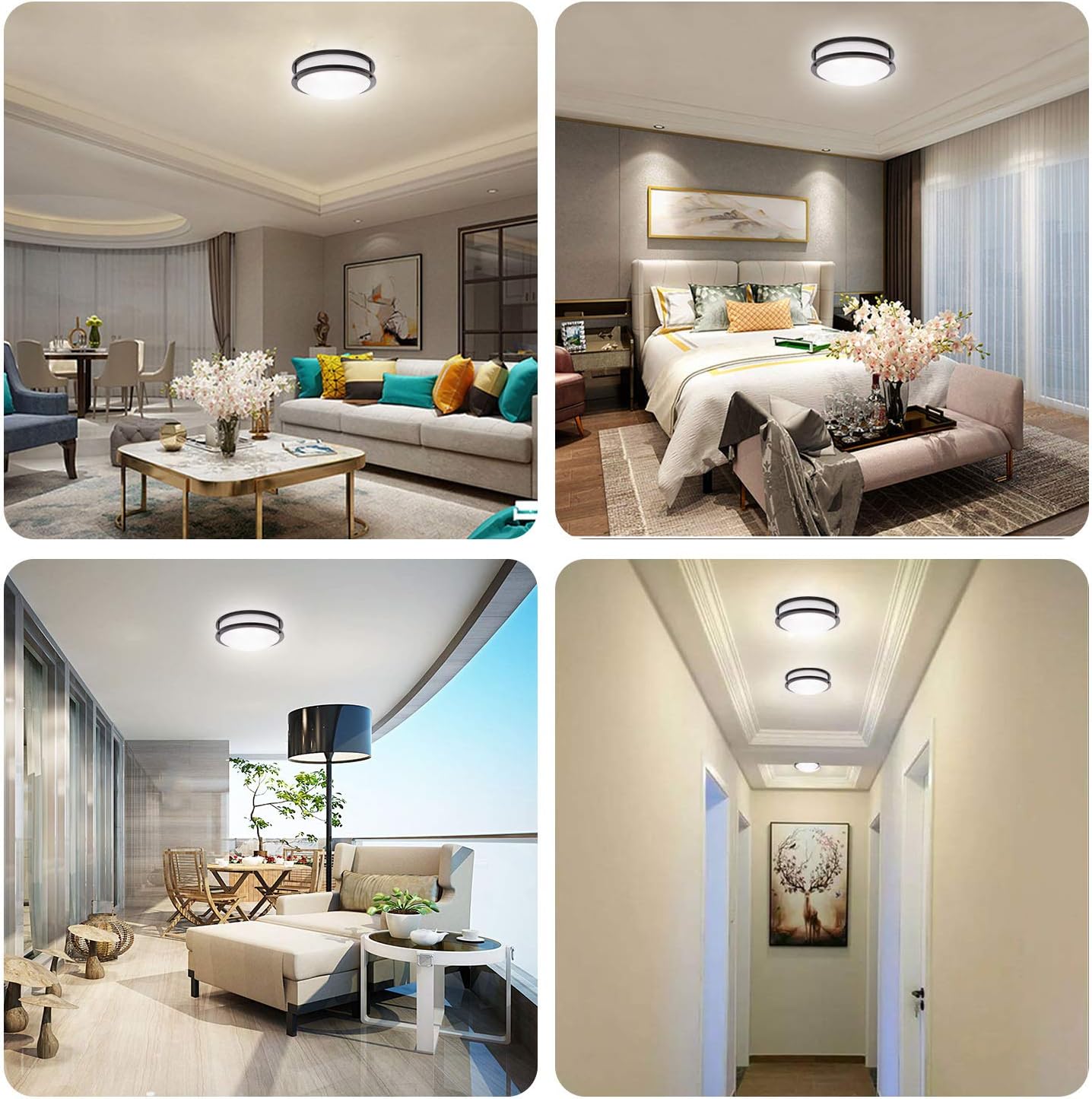 10 Inch LED Double Ring Flush Mount Ceiling Light Fixture, ETL, 5CCT Selectable 2700K-5000K, Dimmable 5%-100%,120VAC, 18W, 120W Eq, 1100lm, CRI>90, Brush Nickel, Damp Location(Twin Pack)
