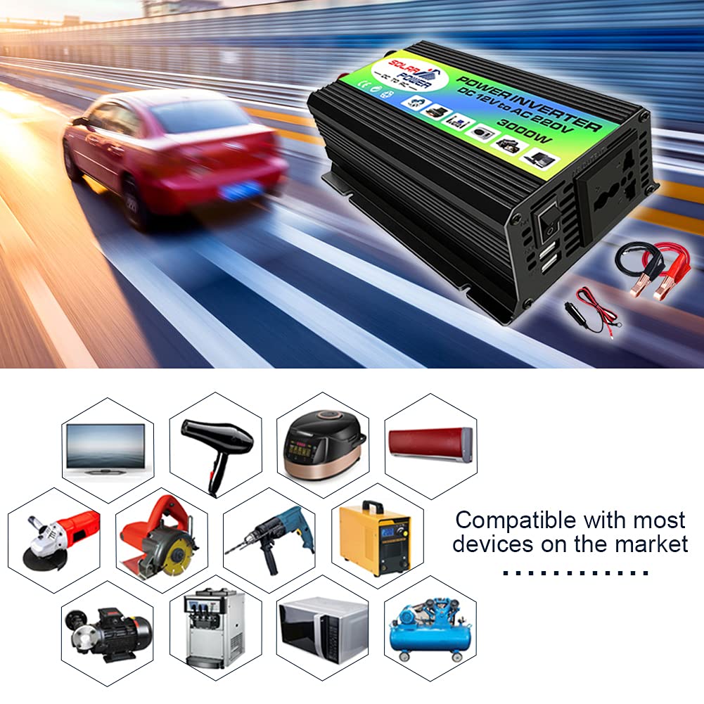 Wechselrichter für Auto, 12 V auf 220 V, 3000 W, Spannungswandler für Handy, Pad und Tablet, Leistung 300 W