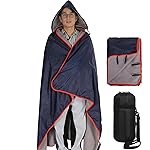 REDCAMP Large Waterproof Stadium Blanket with Hood for Cold Weather, Soft Warm Fleece Camping Blanket Windproof for Outdoor Sports, Dark Blue/Grey