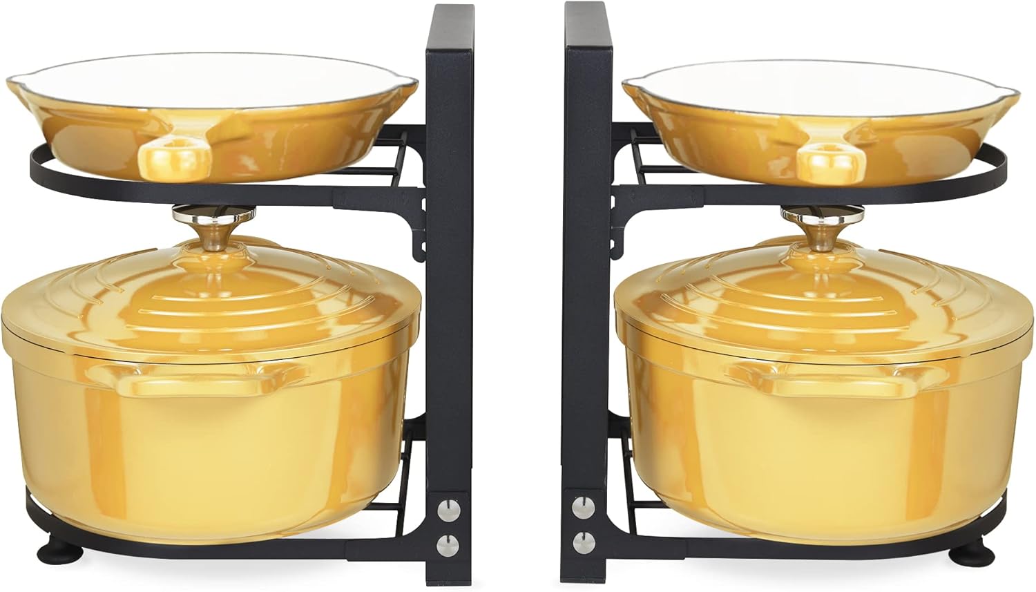 Adjustable Pot and Pan Organizer for Small Cabinet, Rustproof Storage Organizer Rack for Cast-iron Pots Pans with 2 Slots, for Skillets, Frying Pan, Kitchen Must Have (Black，2 Pieces)