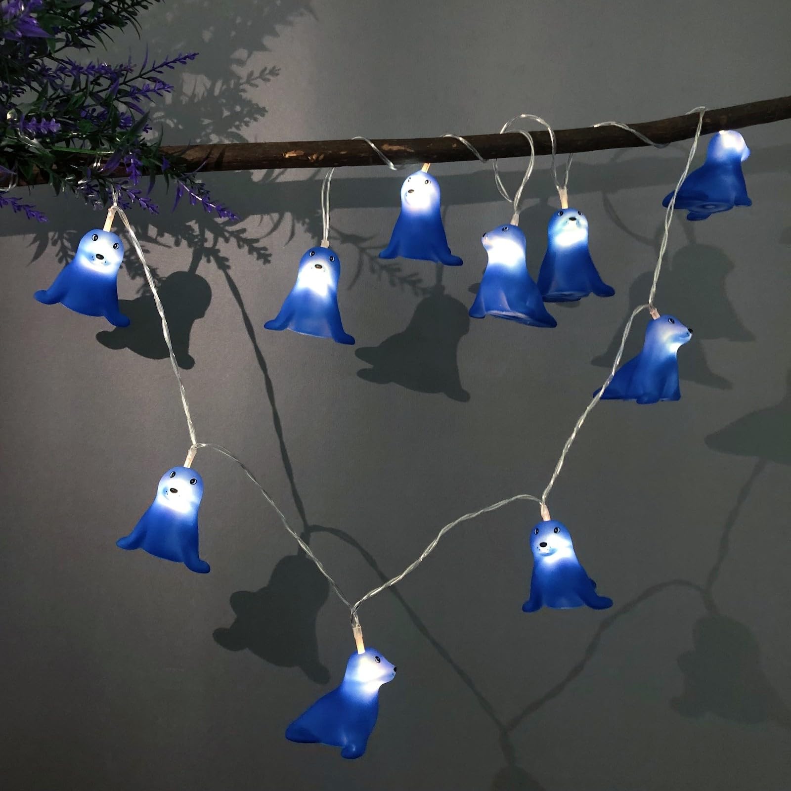 Riaxuebiy Cute Sea Seal Fairy Lights 1.65m 10 LEDs Sea Lion String Lights Warm White Battery Operated Bedroom Children Room Beach Party Decor Chain of Lights (Blue Seal)