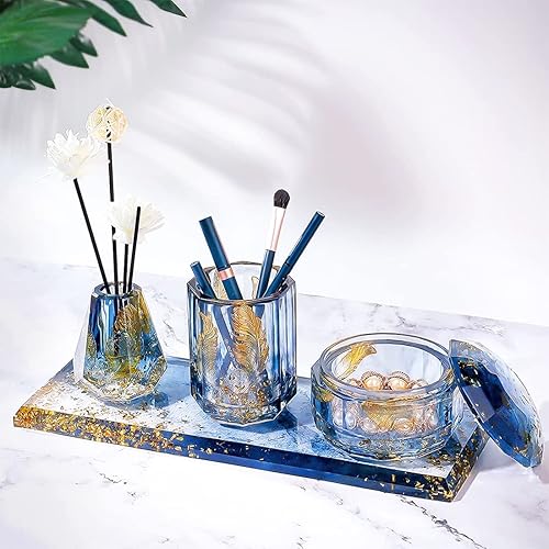 Miniatura 3 de Voyyphixa 2 moldes de resina para jarrón, moldes de resina de silicona para macetas, moldes geométricos de resina epoxi para manualidades, brochas