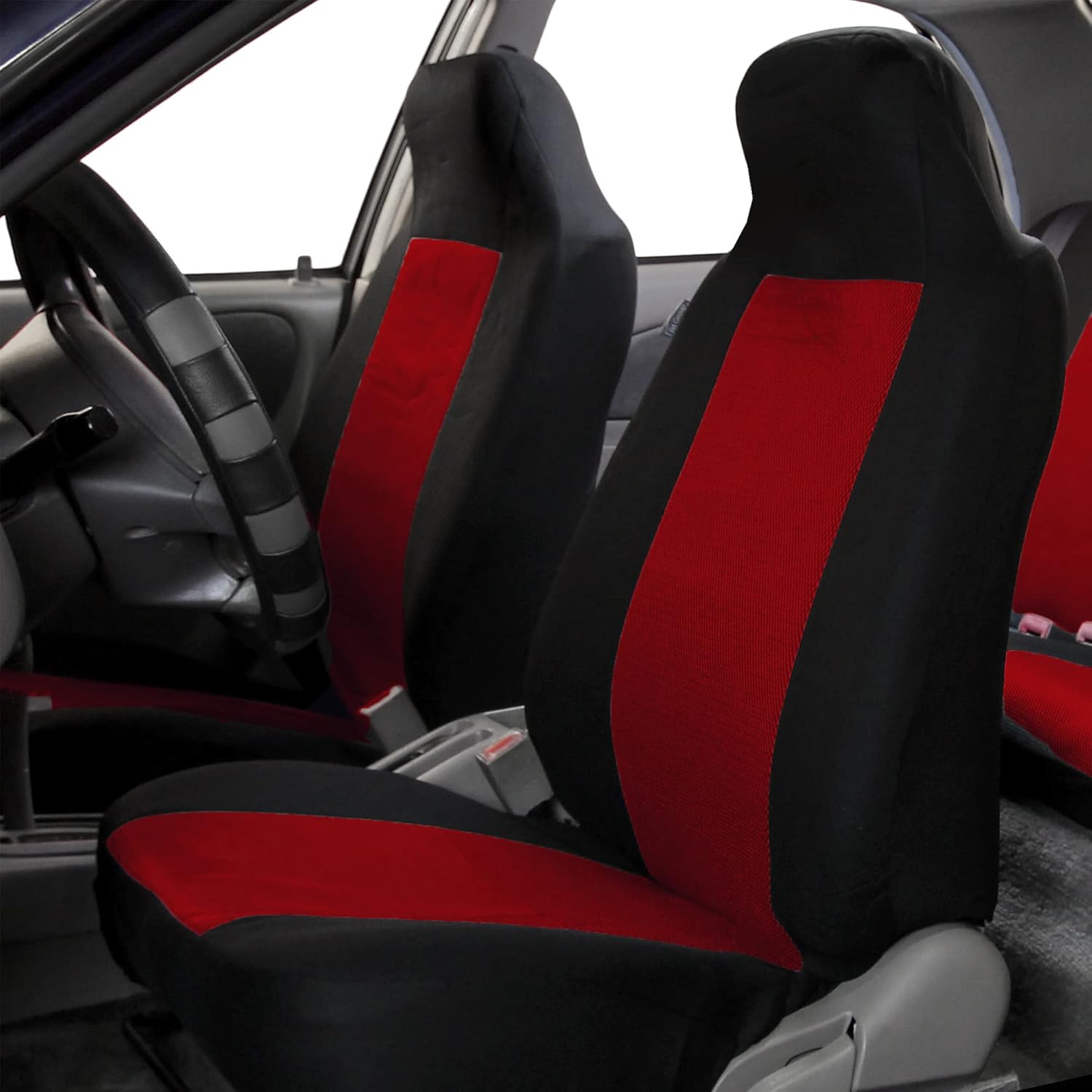 FH Group 3D Air Mesh Car Seat Covers Full Set – Universal Fit Automotive Seat Covers, Front Bucket and Solid Rear Bench Seat Cover, Washable Car Interior Protectors for SUV, Sedan, Red