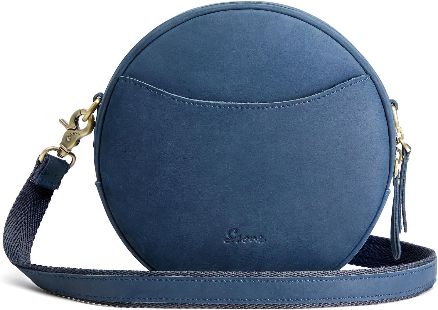 S-ZONE Leather Crossbody Bags for Women Trendy Circle Cross Body Shoulder Bag Designer Round Purses