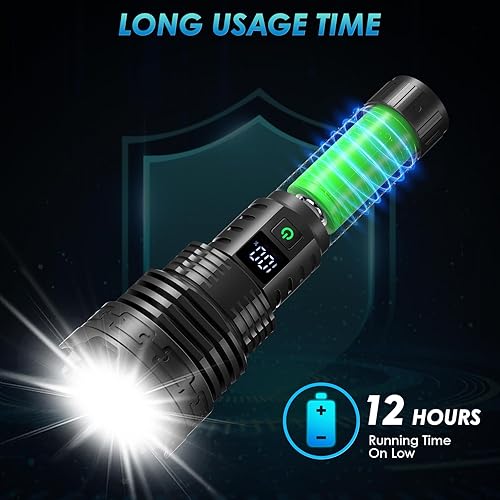 Miniatura 4 de FUROLD Linternas LED recargables de alto lúmenes, 900,000 luces de flash súper brillantes de alta potencia, 5 modos, IPX7 impermeable, linternas