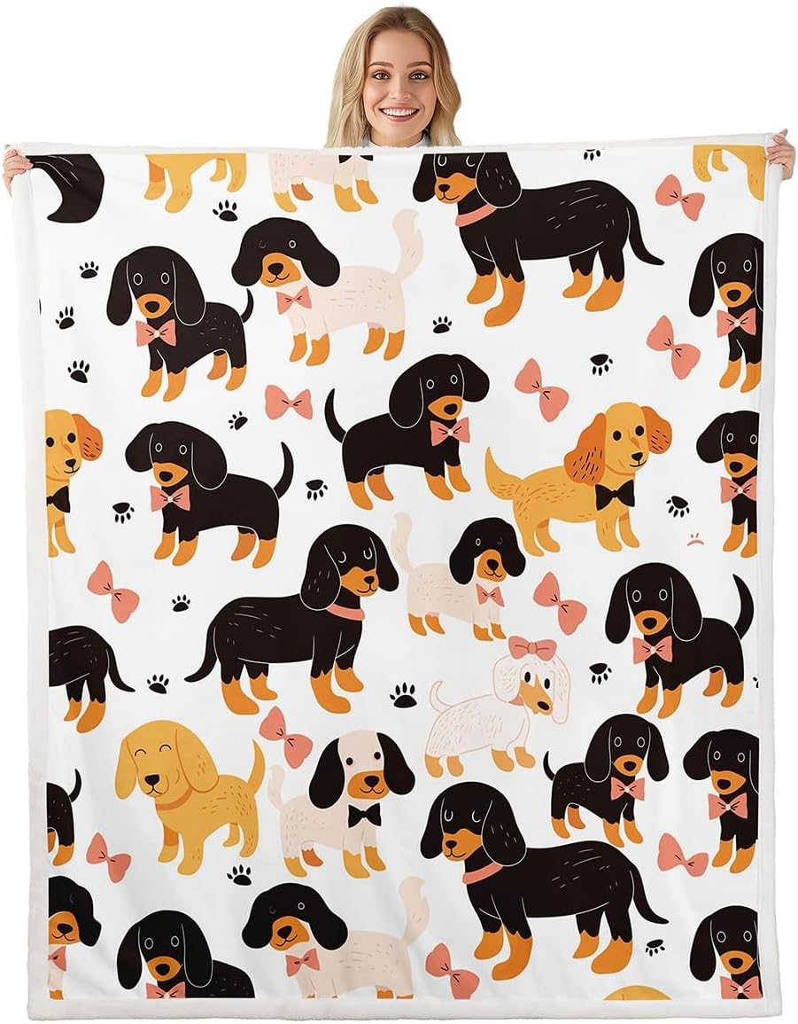 Erosebridal Cute Dogs Fleece Blanket for Kids Girls Colorful Bowknot Throw Bow Tie Fuzzy Blanket, Lovely Pet Animal Blanket Cartoon Animal Print Sherpa Fleece, Twin Size