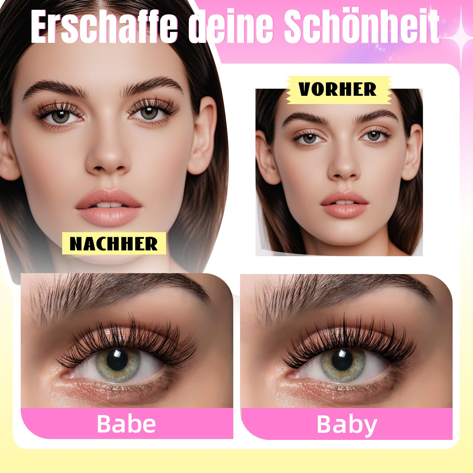 Wimpern Extensions Set Wispy Lash Extension Set 144 Stück Wimpernverlängerung Set 10-16mm D-Wimperncluster(2Style, Babe&Baby KIT)