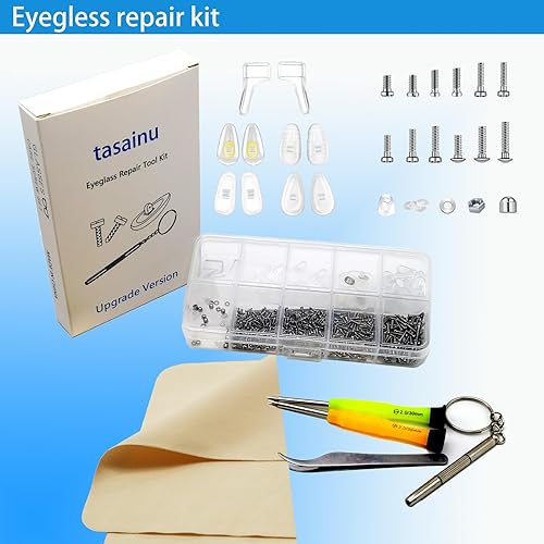 Miniatura 7 de Tasainu Kit de reparación de lentes, kit de herramientas de reparación viene con 520 tornillos para lentes, 16 pares de almohadillas para la nariz,