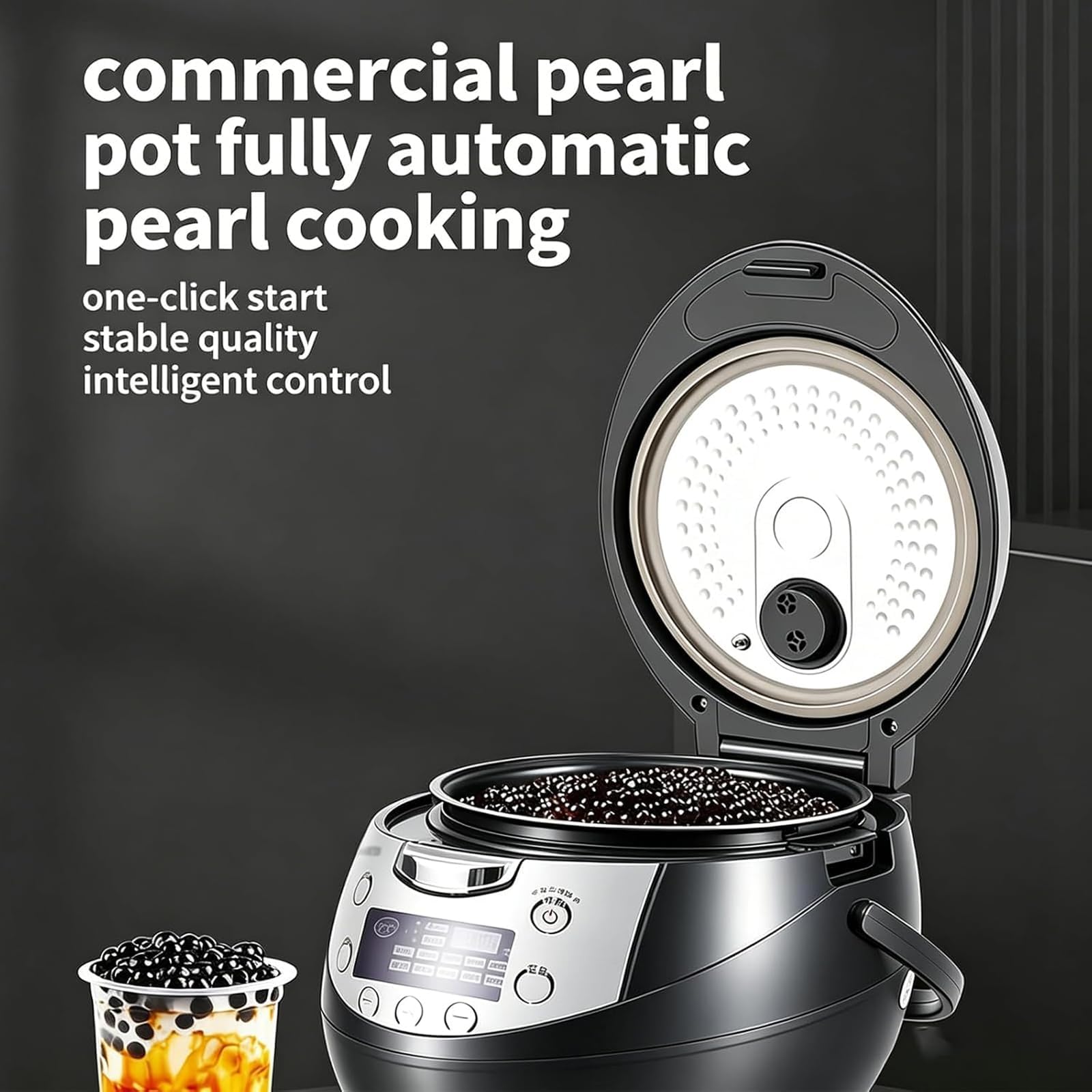Olla de perlas totalmente automática de 900W, fabricadora comercial | Panel Táctil Inteligente, Control de Temporizador y Temperatura, Mantener Caliente 12H, Uso Comercial Multi-Ingrediente