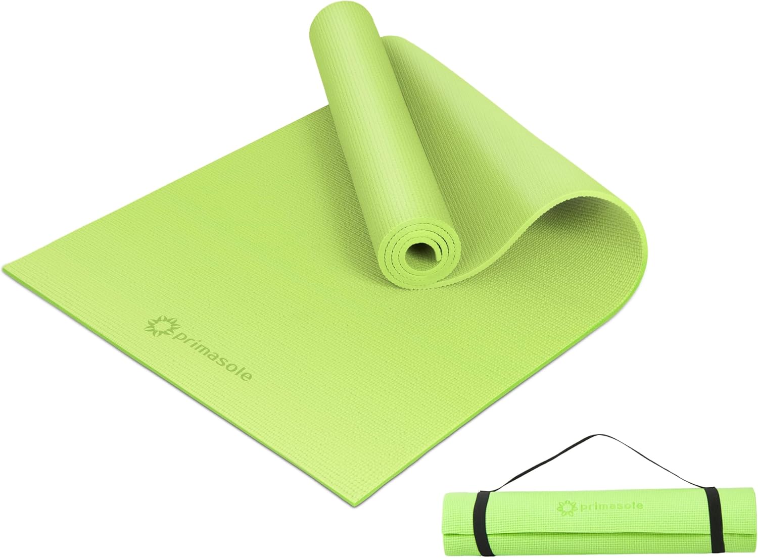 Primasole Yoga Mat with Carry Strap for Yoga Pilates Fitness and Floor Workout at Home and Gym 1/4 inch (6 mm) Lime Green