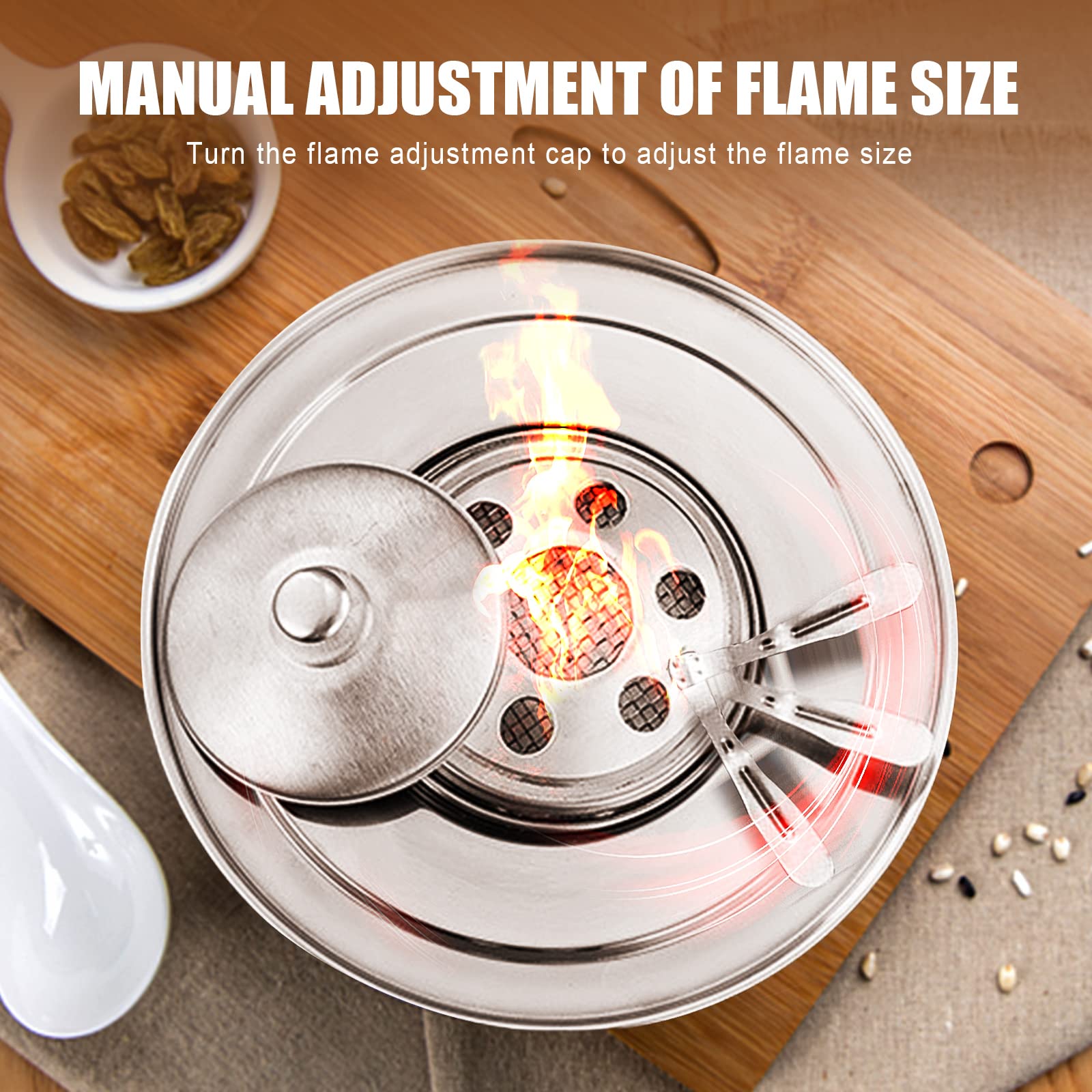 Réchaud De Camping à Alcool En Acier Inoxydable - Diamètre 18 Cm, Hauteur 7,7 Cm - Portable Pour Intérieur Et Extérieur - Idéal Pour Fondue, Raclette, Repas Conviviaux - 6