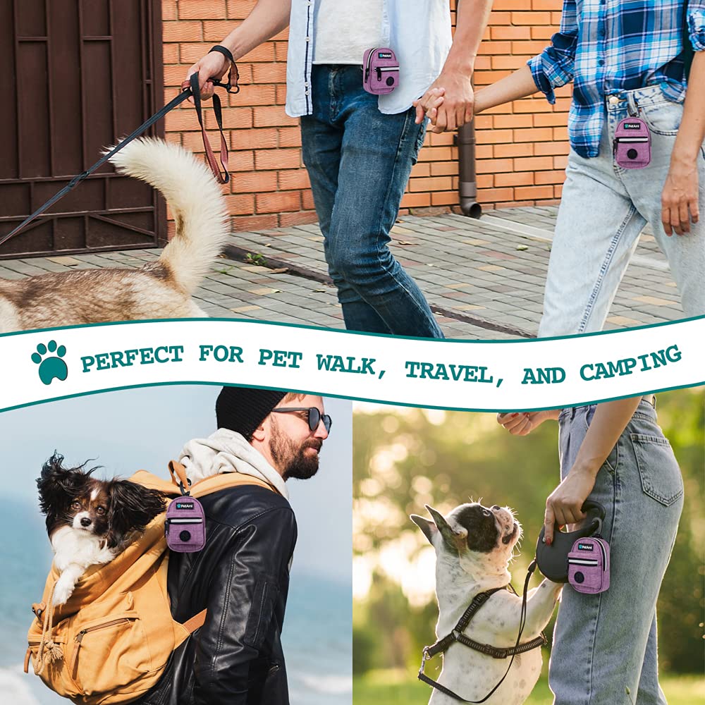 PetAmi Soporte para bolsas de excrementos de perro, dispensador de bolsas de basura para mascotas con clip para perros, accesorios para caminar, viajes, camping, bolsa de golosinas para perros,
