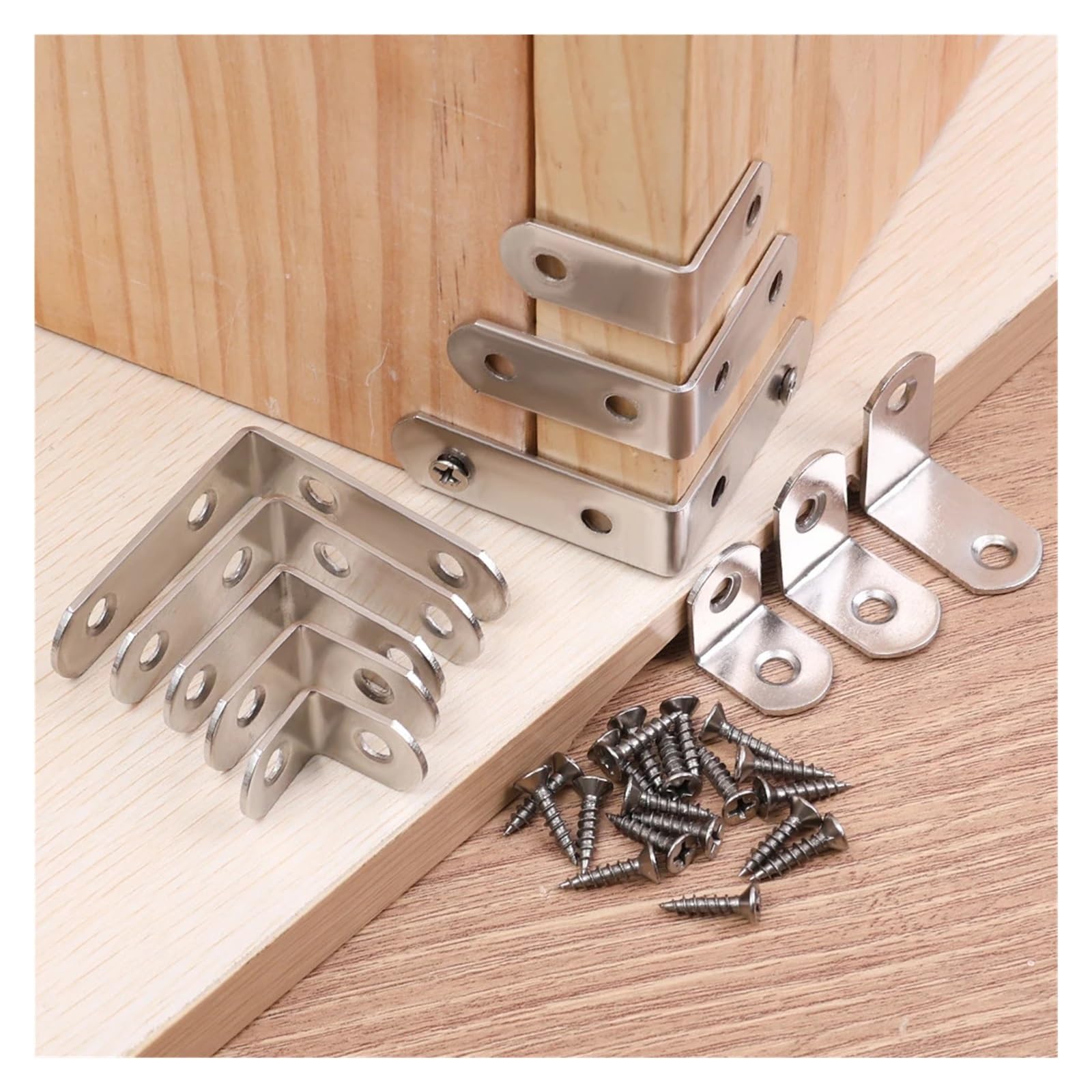 20/1 Set Staffa a L di supporti angolari Staffe ad angolo retto da 90 gradi con viti for mobili in legno for la casa Scaffali for sedie Adatto per il fissaggio e il supporto(20 Sets-16x20mm)