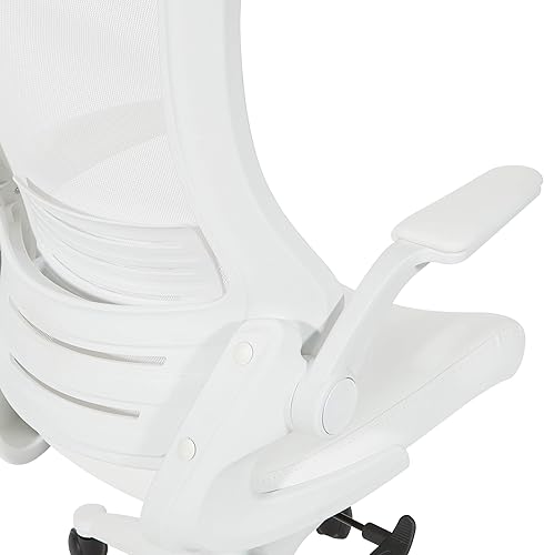 Miniatura 8 de Office Star - Silla de oficina con respaldo de pantalla blanca ventilada con brazos abatibles acolchados de color con base de nailon blanco, piel