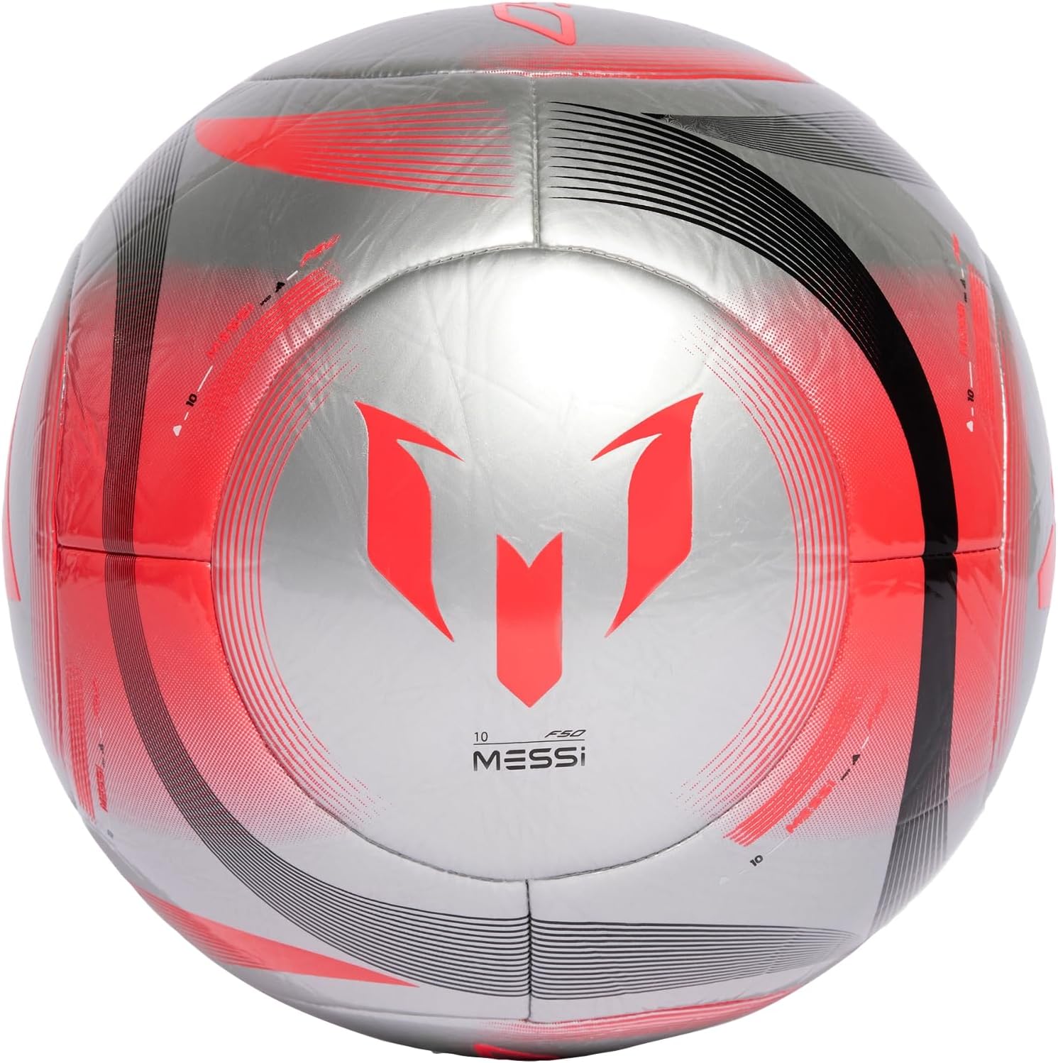 adidas Messi Club – Balón de fútbol unisex para adultos, plateado metálicorojo úcido, negro, 5
